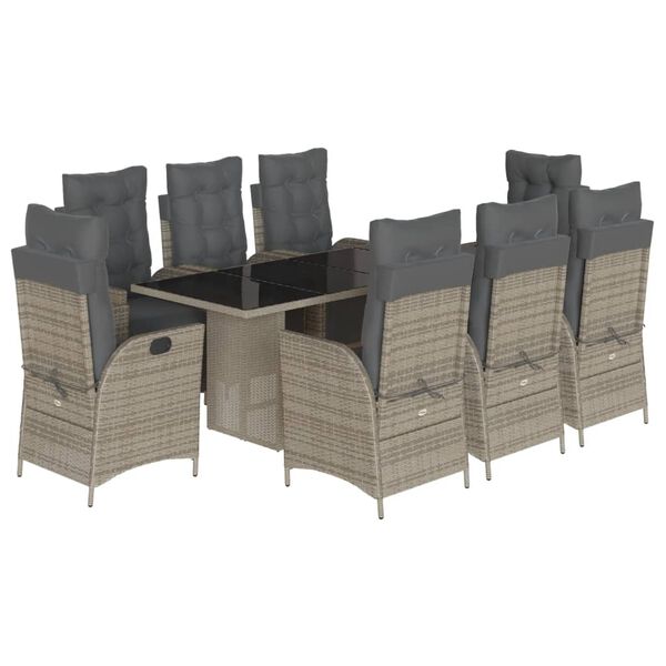 vidaXL 9 Piece Garden Dining Set with Cushions Grey Poly Rattan