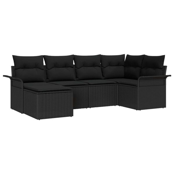 vidaXL Garden Sofa Set with Storage 6 pcs Black Poly Rattan