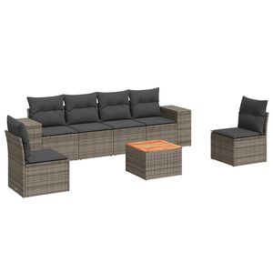 vidaXL 7 Piece Garden Sofa Set with Cushions Grey Poly Rattan