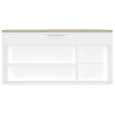 vidaXL Shoe Bench with Cushion High Gloss White 104x30x49 cm Engineered Wood