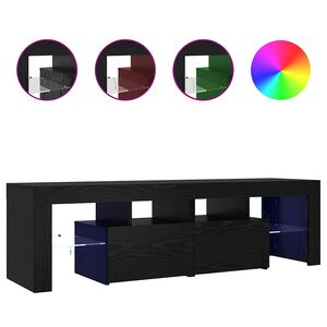 vidaXL TV Cabinet with LED Lights Black Oak 140x36.5x40 cm Engineered Wood