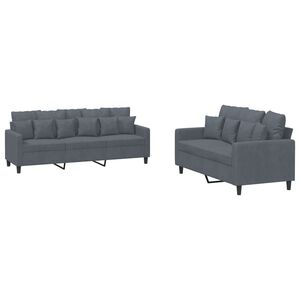 vidaXL 2 Piece Sofa Set with Cushions Dark Grey Velvet
