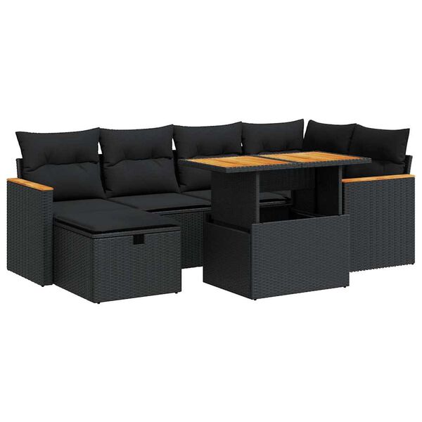 vidaXL 8 Piece Garden Sofa Set with Cushions Black Poly Rattan