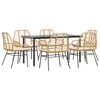 vidaXL 7 Piece Garden Dining Set with Cushions Brown Poly Rattan Glass