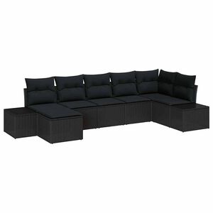 vidaXL Garden Sofa Set 7 pcs Black Poly Rattan