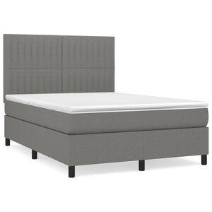 vidaXL Box Spring Bed with Mattress Dark Grey 137x187 cm Double Size Fabric