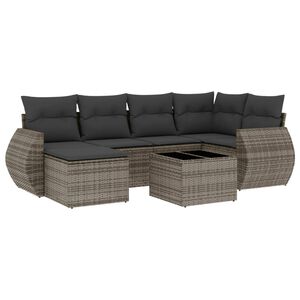 vidaXL 7 Piece Garden Sofa Set with Cushions Grey Poly Rattan