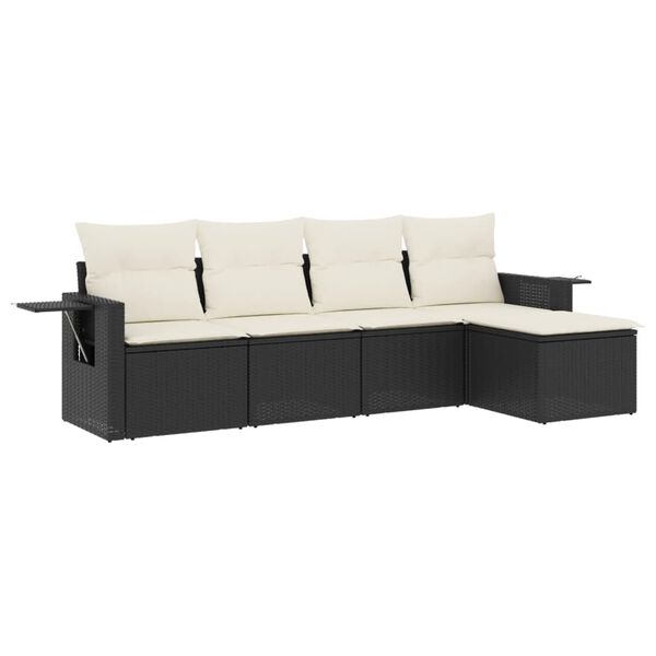 vidaXL 5 Piece Garden Sofa Set with Cushions Black Poly Rattan