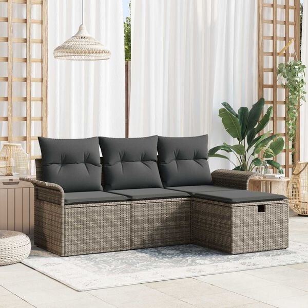vidaXL Garden Sofa Set with Cushion 4 pcs Grey Poly Rattan