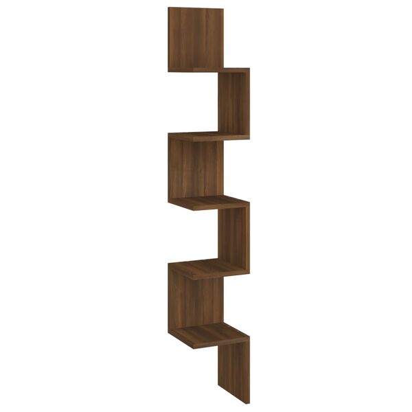 vidaXL Wall Corner Shelf Brown Oak 20x20x127.5 cm Engineered Wood