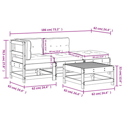vidaXL 4 Piece Garden Lounge Set with Cushions Black Solid Wood