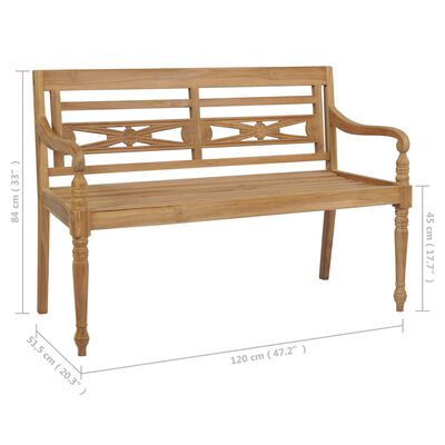 vidaXL Batavia Bench with Taupe Cushion 120 cm Solid Teak Wood