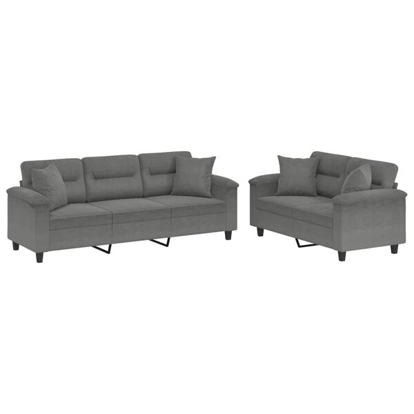 vidaXL 2 Piece Sofa Set with Pillows Dark Grey Microfibre Fabric