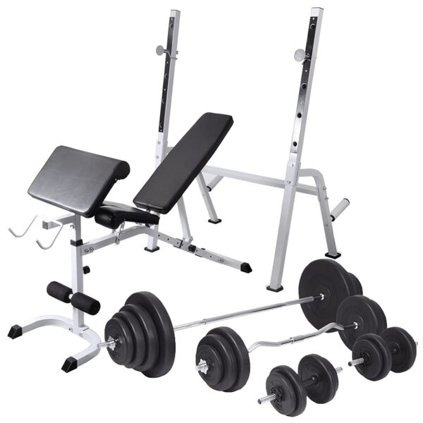 vidaXL Workout Bench with Weight Rack, Barbell and Dumbbell Set 120 kg