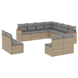 vidaXL 11 Piece Garden Sofa Set with Cushions Beige Poly Rattan