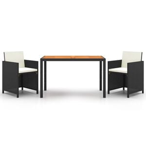 vidaXL 3 Piece Garden Dining Set with Cushions Poly Rattan Black