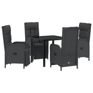 vidaXL Garden Dining Set with Cushion 5 pcs Black Poly Rattan