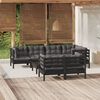vidaXL 8 Piece Garden Lounge Set with Cushions Black Solid Pinewood