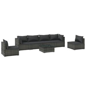 vidaXL 7 Piece Garden Lounge Set with Cushions Poly Rattan Grey
