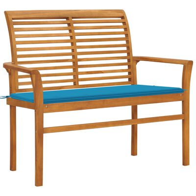 vidaXL Garden Bench with Blue Cushion 112 cm Solid Teak Wood