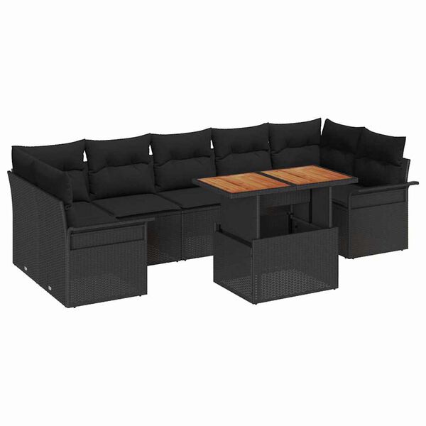 vidaXL Garden Sofa Set with Storage 8 pcs Black Poly rattan