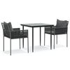 vidaXL 3 Piece Garden Dining Set with Cushions Poly Rattan and Steel