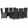 vidaXL 9 Piece Garden Dining Set with Cushions Black Poly Rattan