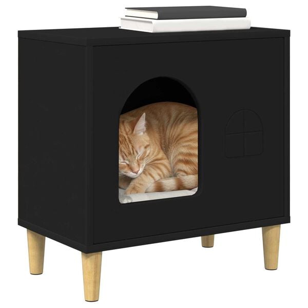 vidaXL Cat House Black 51 x 30 x 52 cm Engineered Wood