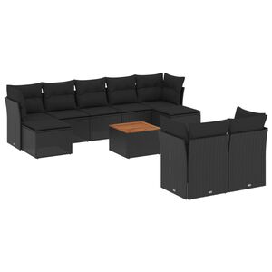 vidaXL 10 Piece Garden Sofa Set with Cushions Black Poly Rattan