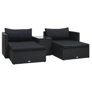 vidaXL 5 Piece Garden Lounge Set with Cushions Poly Rattan Black