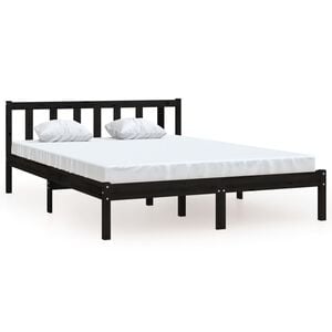 vidaXL Bed Frame without Mattress Black Solid Wood Pine King Size