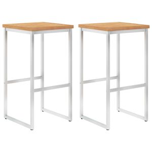 vidaXL Outdoor Bar Stool | Set of 2 | Teak wood and stainless steel