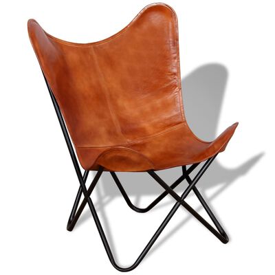 vidaXL Butterfly Chair Brown Real Leather