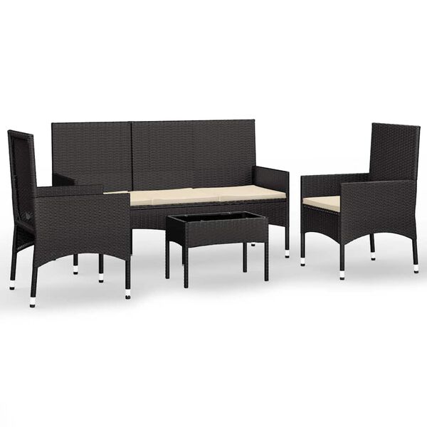 vidaXL 4 Piece Garden Lounge Set with Cushions Black Poly Rattan