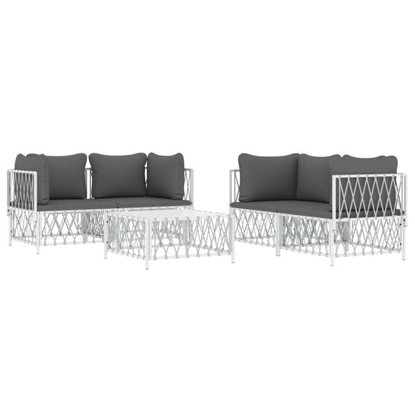 vidaXL 5 Piece Garden Lounge Set with Cushions White Steel