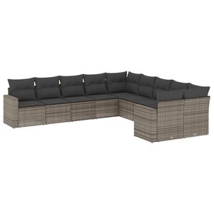 vidaXL 10 Piece Garden Sofa Set with Cushions Grey Poly Rattan