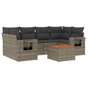 vidaXL 7 Piece Garden Sofa Set with Cushions Grey Poly Rattan
