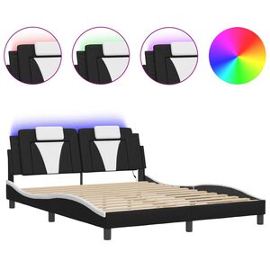 vidaXL Bed Frame "Viana" with LED without Mattress Black and White 152x203 cm