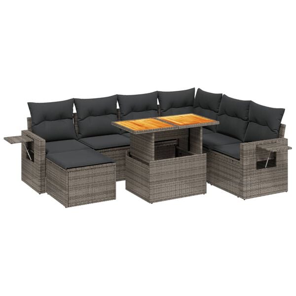 vidaXL 8 Piece Garden Sofa Set with Cushions Grey Poly Rattan