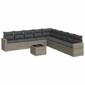 vidaXL 10 Piece Garden Sofa Set with Cushions Grey Poly Rattan