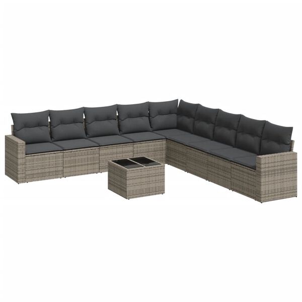 vidaXL 10 Piece Garden Sofa Set with Cushions Grey Poly Rattan