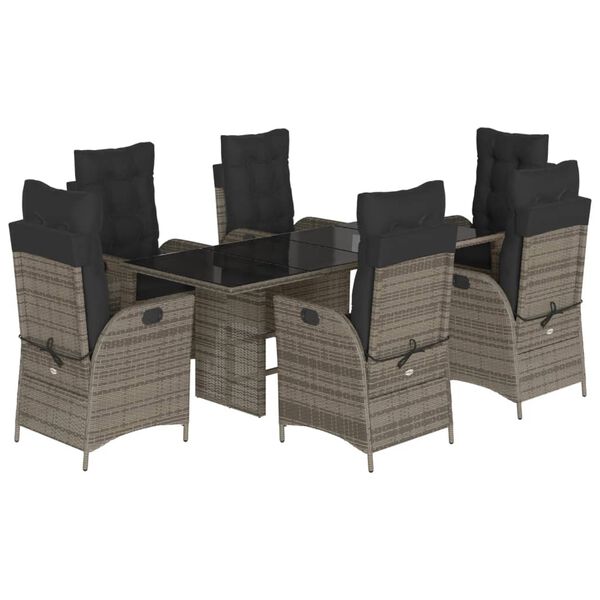 vidaXL 7 Piece Garden Dining Set with Cushions Grey Poly Rattan