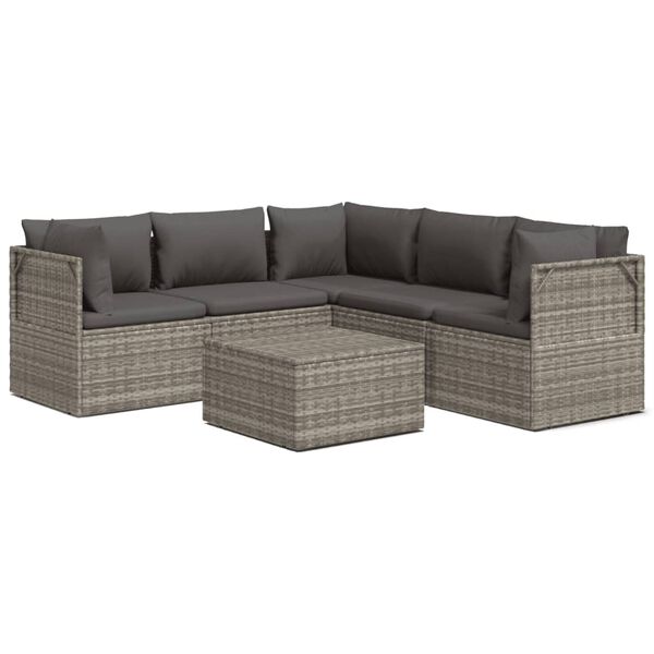 vidaXL 6 Piece Garden Lounge Set with Cushions Grey Poly Rattan