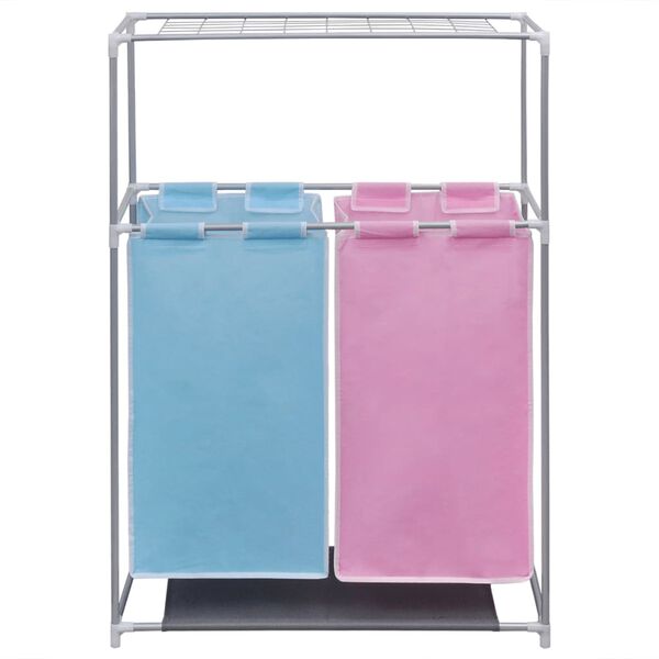 vidaXL 2-Section Laundry Sorter Hampers 2 pcs with a Top Shelf for Drying