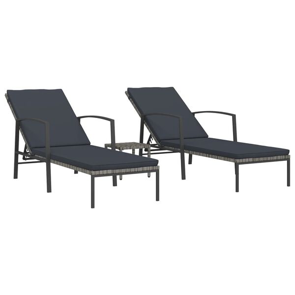 vidaXL Sun Loungers 2 pcs with Table Poly Rattan Grey