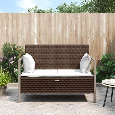 vidaXL 2-Seater Garden Bench with Cushions Brown Poly Rattan