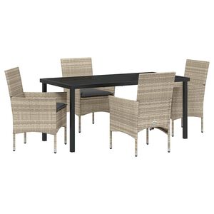 vidaXL Garden Dining Set with Cushion 5 pcs Light Grey Poly Rattan
