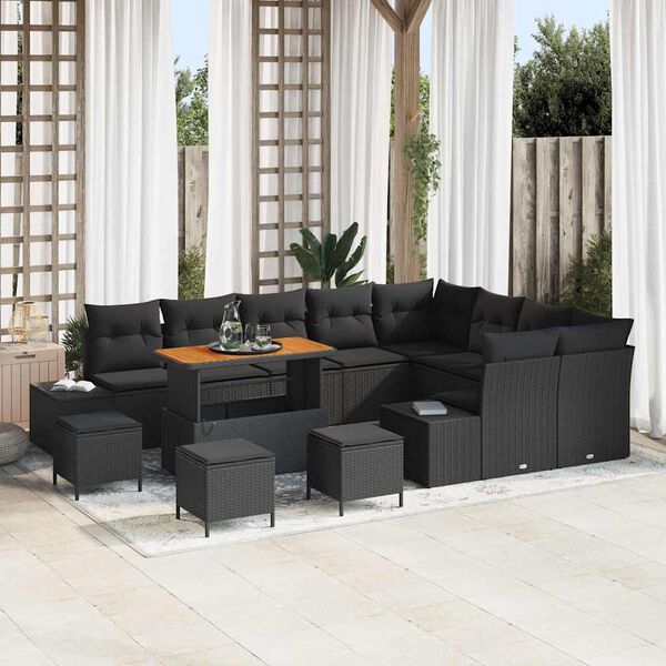 vidaXL Garden Sofa Set with Cushion 13 pcs Black Poly rattan