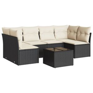 vidaXL 7 Piece Garden Sofa Set with Cushions Black Poly Rattan