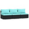 vidaXL 3-Seater Sofa with Cushions Black Poly Rattan